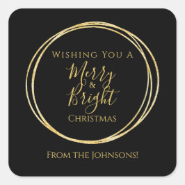 クリスマスメリーと明るいブラック金ゴールドファミリー スクエアシール