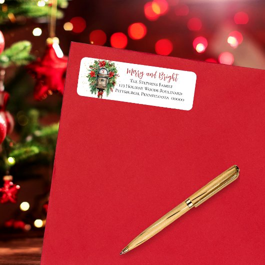 クリスマスメリーと明るいメールボックスフローラモノグラム ラベル