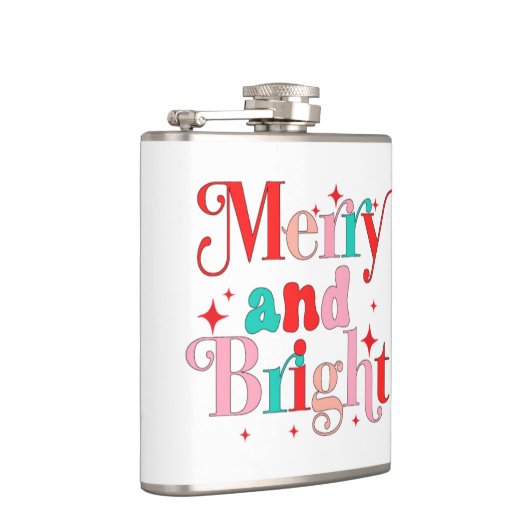 クリスマスメリーと明るいモダンの名パーソナライズされた前 フラスク (右)