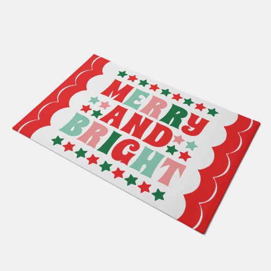 クリスマスメリーと明るいモダンピはっきりしたックレッド ドアマット (アングル)