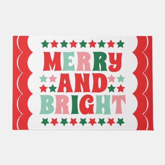 クリスマスメリーと明るいモダンピはっきりしたックレッド ドアマット (正面)