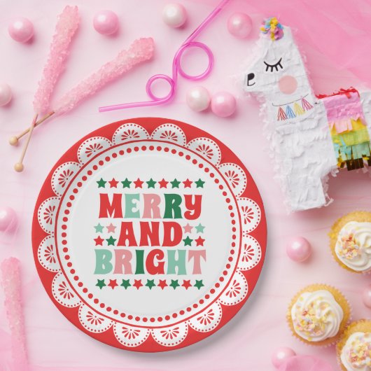 クリスマスメリーと明るいモダンピはっきりしたックレッド ペーパープレート (パーティー)