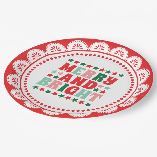 クリスマスメリーと明るいモダンピはっきりしたックレッド ペーパープレート (アングル)