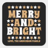 クリスマスメリーと明るいモダン金ゴールドブラック スクエアシール (正面)