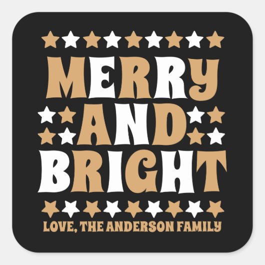 クリスマスメリーと明るいモダン金ゴールドブラック スクエアシール (正面)