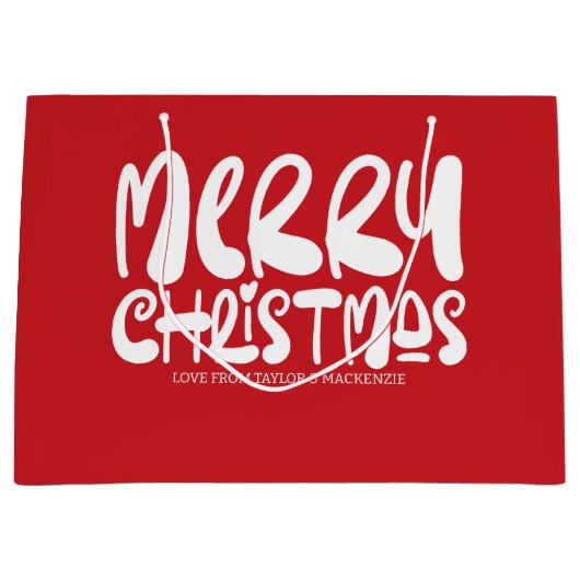 クリスマスメリーと明るいレトロの種パーソナライズされた類 ラージペーパーバッグ (正面)