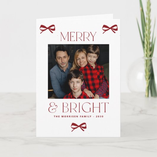 クリスマスメリーと明るい家族のエレガント写真 シーズンカード (正面)