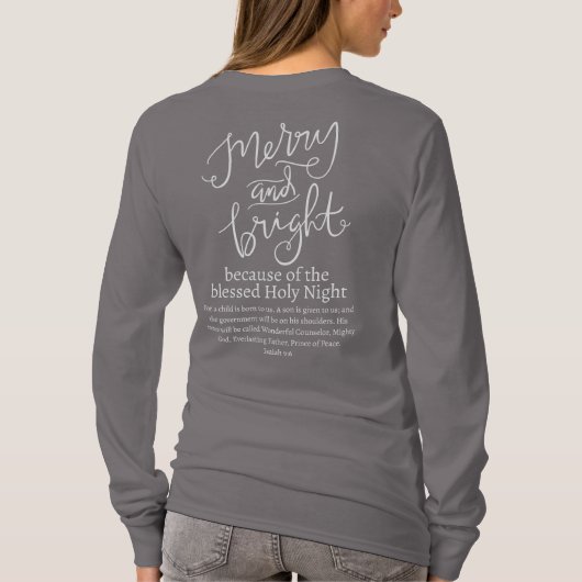 クリスマスメリーと明るい聖なるナイトグレー Tシャツ (裏面)
