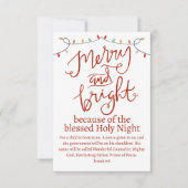 クリスマスメリーと明るい聖なる夜の赤いスクリプト ノートカード (正面)