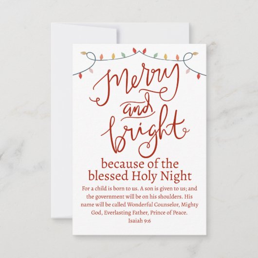 クリスマスメリーと明るい聖なる夜の赤いスクリプト ノートカード (正面)