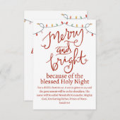 クリスマスメリーと明るい聖なる夜の赤いスクリプト ノートカード (正面/裏面)
