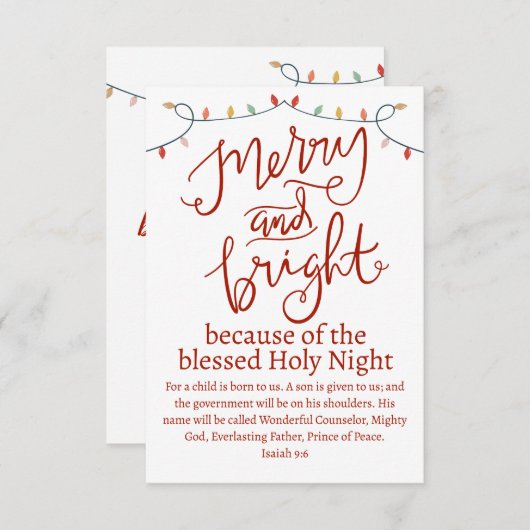 クリスマスメリーと明るい聖なる夜の赤いスクリプト ノートカード (正面/裏面)