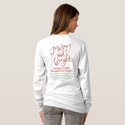 クリスマスメリーと明るい聖なる赤い緑の灰灰色 Tシャツ (裏面フル)