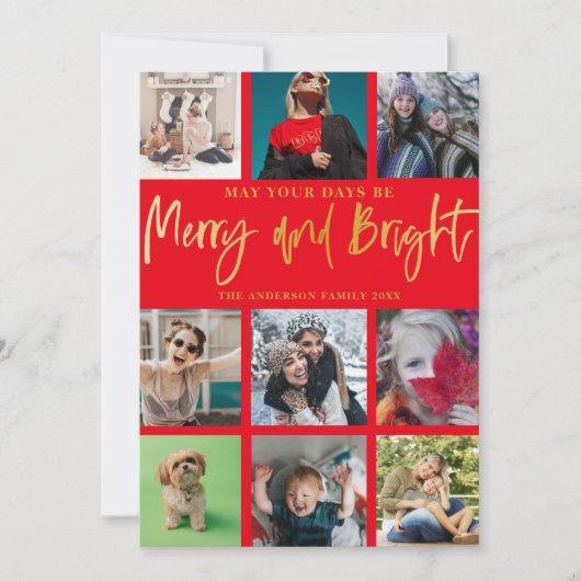 クリスマスメリーと明るい赤のフェイク金ゴールド9写真 シーズンカード (正面)
