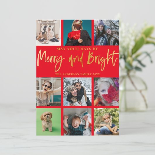 クリスマスメリーと明るい赤のフェイク金ゴールド9写真 シーズンカード (スタンド正面)