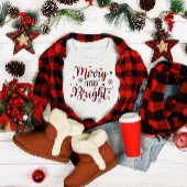 クリスマスメリーと明るい赤モダンの女性 Tシャツ