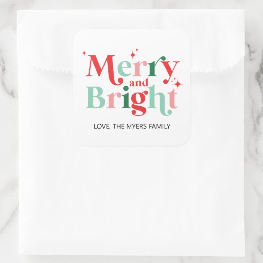 クリスマスメリーと鮮やかなピンクの赤い贈り物 スクエアシール (バッグ)
