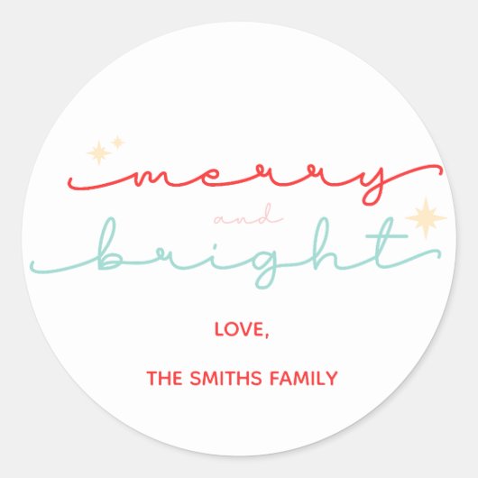 クリスマスメリーと鮮やかなピンクの赤 ラウンドシール (正面)