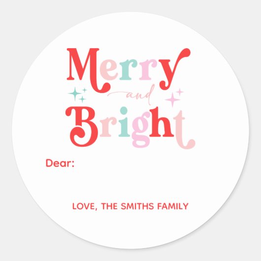 クリスマスメリーと鮮やかなピンクの赤 ラウンドシール (正面)