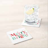 クリスマスメリーと鮮やかなピンク色の赤 スクエアペーパーコースター (インサイチュ)