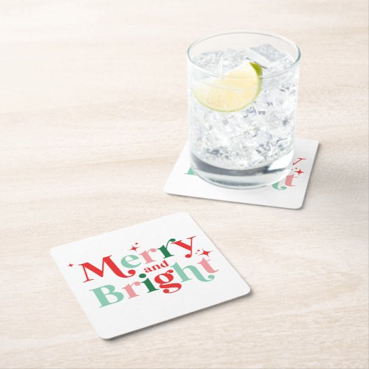 クリスマスメリーと鮮やかなピンク色の赤 スクエアペーパーコースター (インサイチュ)