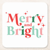 クリスマスメリーと鮮やかなピンク色の赤 スクエアペーパーコースター (正面)