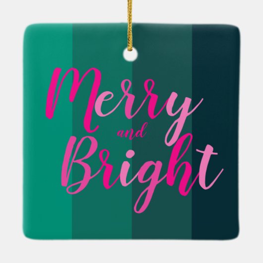 クリスマスメリーと鮮やかな緑のピンク セラミックオーナメント (裏面)