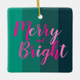 クリスマスメリーと鮮やかな緑のピンク セラミックオーナメント