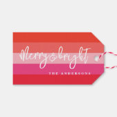 クリスマスメリーと鮮やかな赤いストライプラベル ギフトタグ (正面(横))