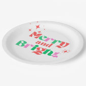 クリスマスメリーと鮮やかな赤い緑のモダンフォント ペーパープレート (アングル)