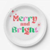 クリスマスメリーと鮮やかな赤い緑のモダンフォント ペーパープレート (正面)