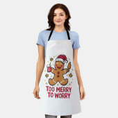 クリスマスメリーに食べ過おもしろいぎる エプロン (着用した状態)