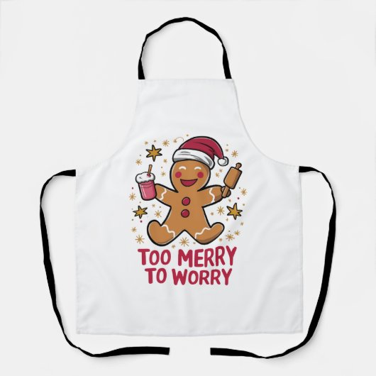 クリスマスメリーに食べ過おもしろいぎる エプロン (正面)