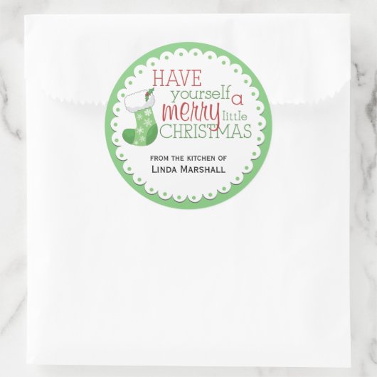 クリスマスメリーのステッカーを持っている ラウンドシール (バッグ)