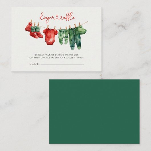 クリスマスメリーの小さな赤ちゃんシャワーおむつラッフル エンクロージャーカード (正面/裏面)