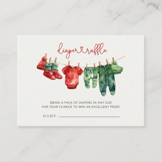 クリスマスメリーの小さな赤ちゃんシャワーおむつラッフル エンクロージャーカード (正面)