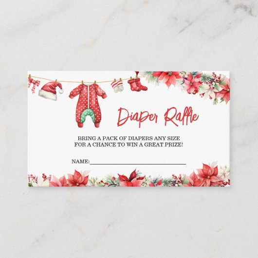 クリスマスメリーの小さな赤ちゃんシャワーおむつラッフル エンクロージャーカード (正面)