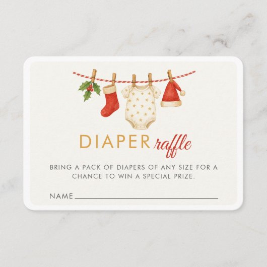 クリスマスメリーの小さな赤ちゃんシャワーおむつラッフル エンクロージャーカード (正面)