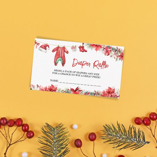 クリスマスメリーの小さな赤ちゃんシャワーおむつラッフル エンクロージャーカード