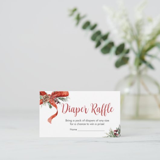 クリスマスメリーの小さな赤ちゃんシャワーおむつラッフル エンクロージャーカード (スタンド正面)