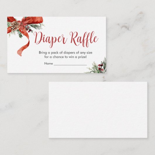 クリスマスメリーの小さな赤ちゃんシャワーおむつラッフル エンクロージャーカード (正面/裏面)