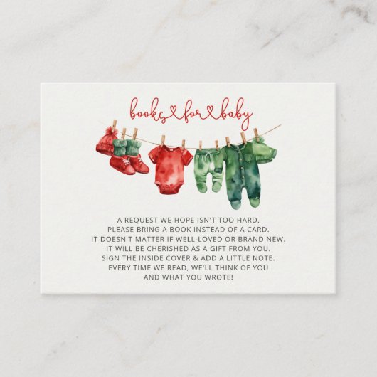 クリスマスメリーの小さな赤ちゃんシャワーブックリクエスト エンクロージャーカード (正面)