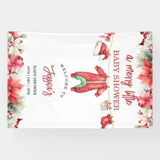 クリスマスメリーの小さな赤ちゃんシャワー歓迎サイン 横断幕 (横)