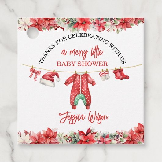 クリスマスメリーの小さな赤ちゃんシャワー男女兼用 フェイバータグ (正面)