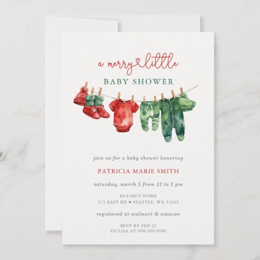 クリスマスメリーの小さな赤ちゃんシャワー男女兼用 招待状 (正面)