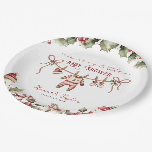 クリスマスメリーの小さな赤ちゃんシャワー ペーパープレート (アングル)