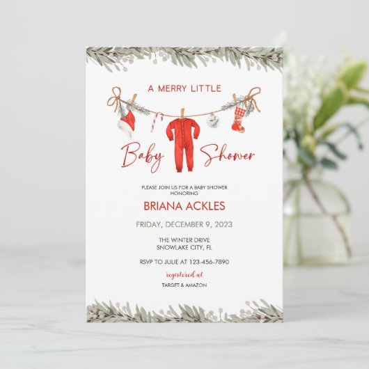 クリスマスメリーの小さな赤ちゃんシャワー 招待状 (スタンド正面)