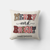 クリスマスメリーの明るいキャンディーの杖の名前 クッション (正面)