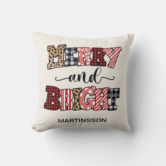 クリスマスメリーの明るいキャンディーの杖の名前 クッション (正面)