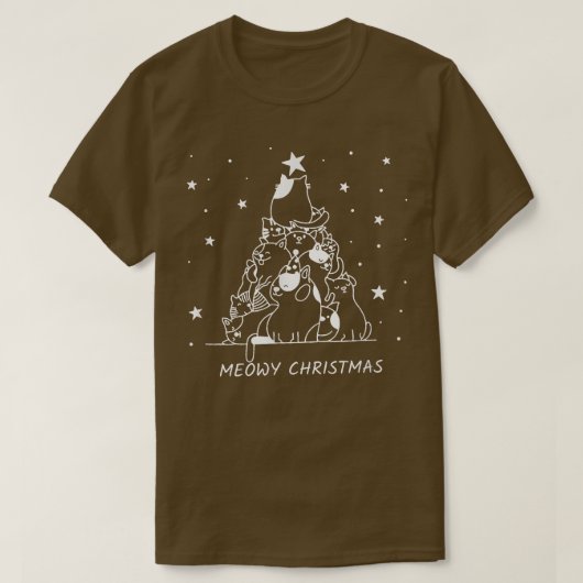 クリスマスメリーの猫クリスマスツリー Tシャツ (デザイン正面)
